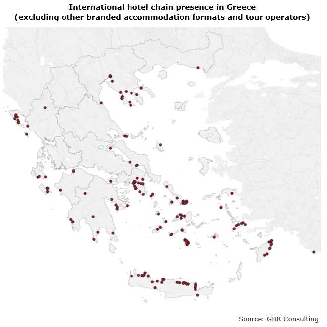 International hotels in Greece (excluding other branded accommodation formats and tour operators)